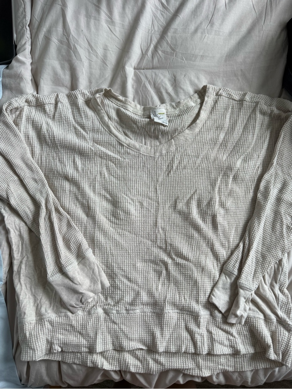 Aerie Light Beige Waffle Knit Long Sleeve Top